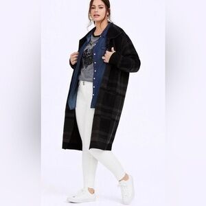 Torrid Grey Plaid Longline Cardigan Coat